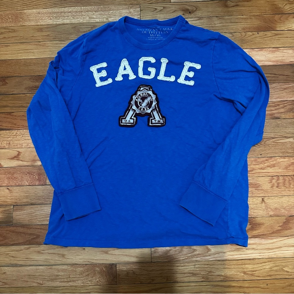American Eagle Men’s‎ Vintage Y2K Blue Long Sleeve T-shirt Logo XL